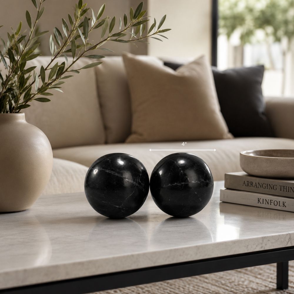 Black Marble Spheres - Set of 2