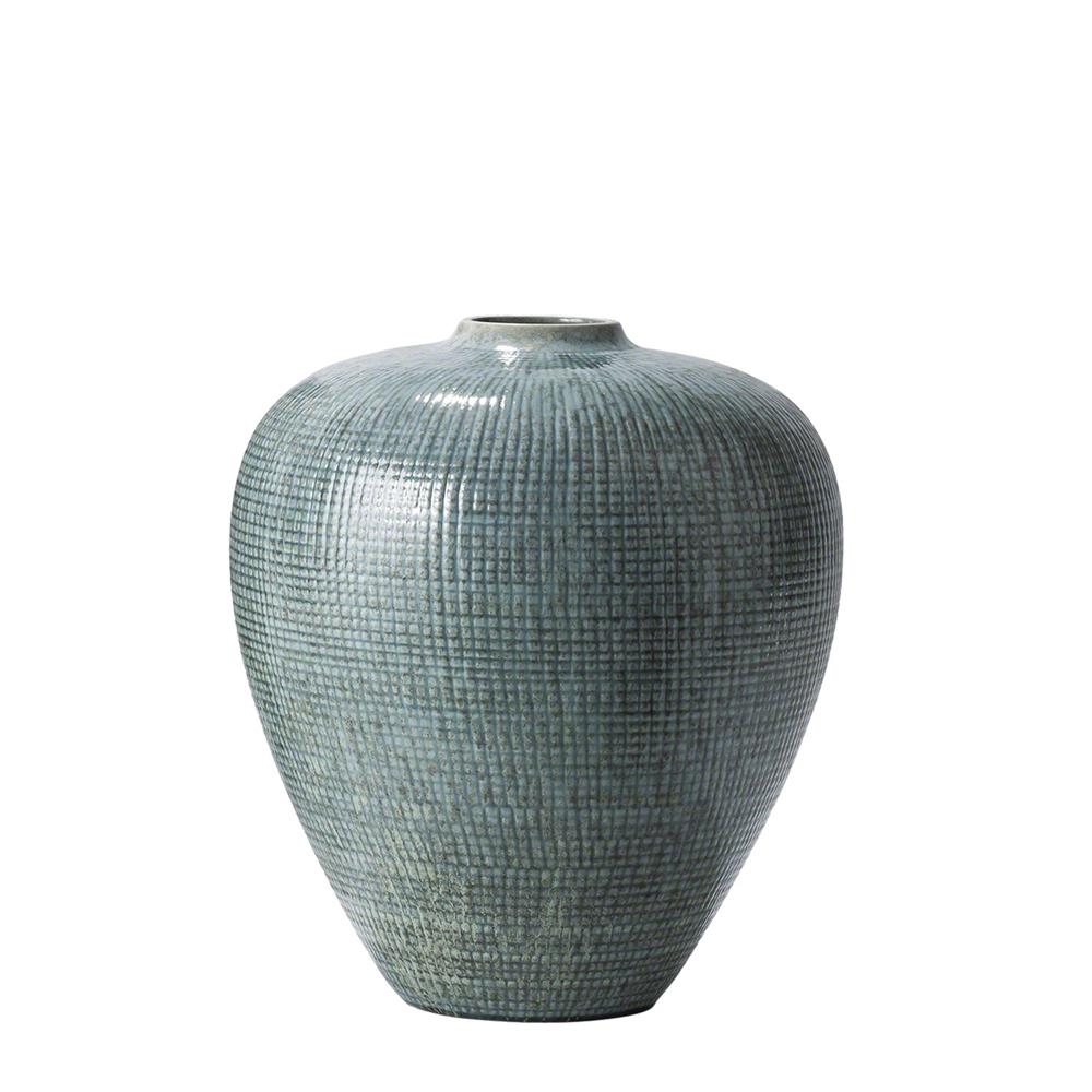 Check Bulbous Vase - Reactive Silver Blue - Sm