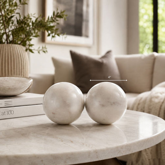 White Marble Spheres - Set of 2