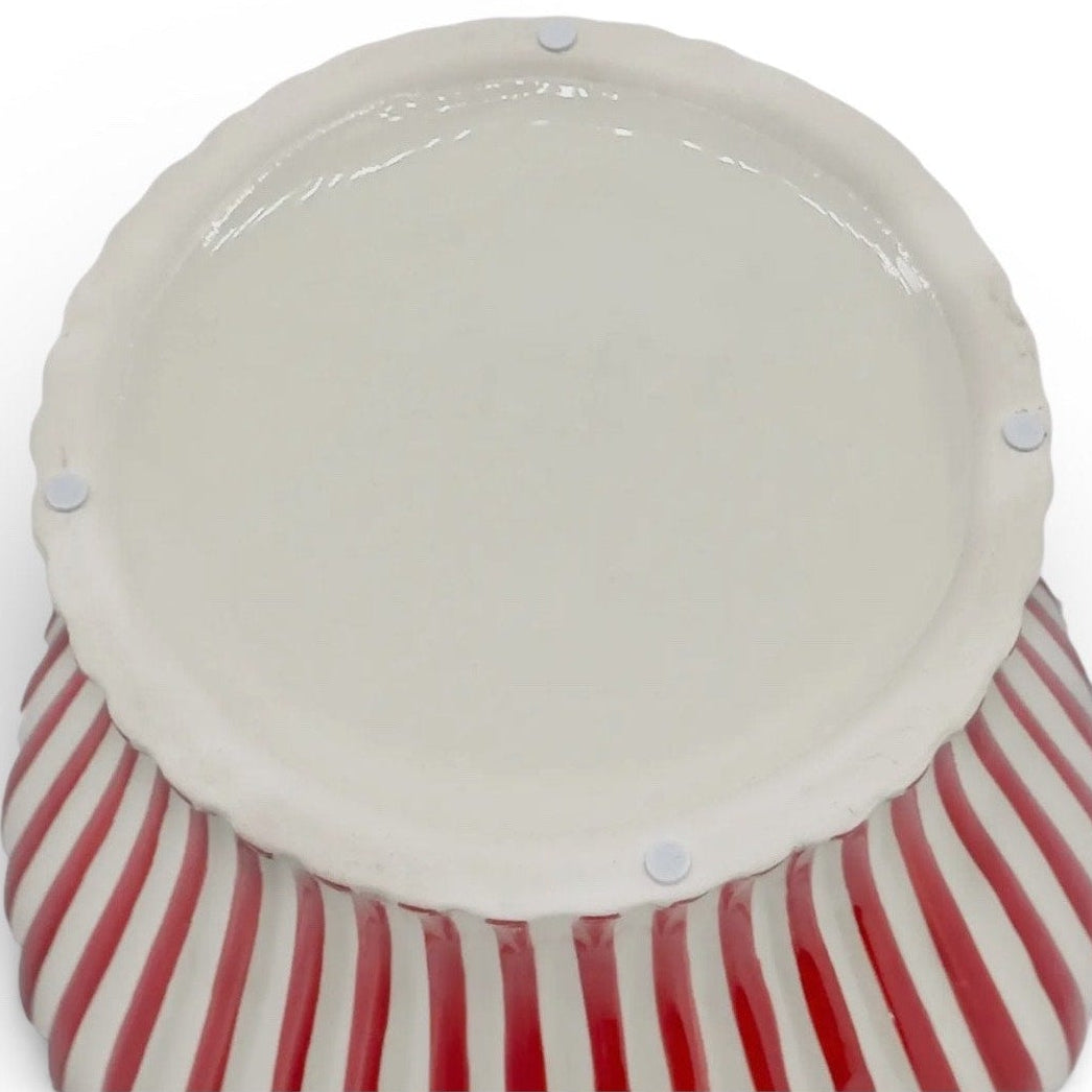 Red & White Striped Ceramic Jar