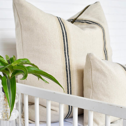 New French Cotton Pillow w/ Black Stripes