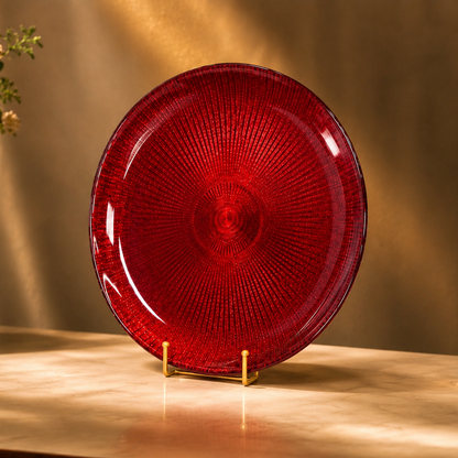 Noel Glass Platter - Red Glitter