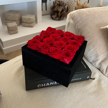 16 Red Roses - Black Velvet Eternity Roses Box