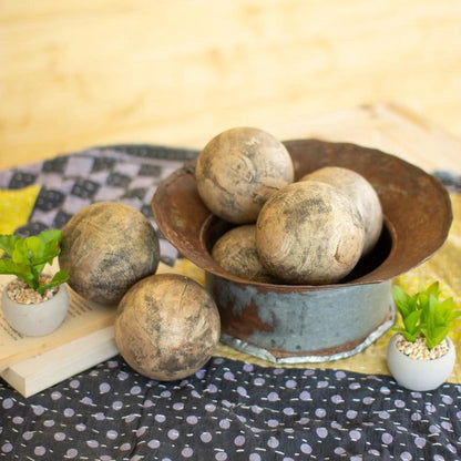 Hand Carved Mango Wood Spheres - Set of 6