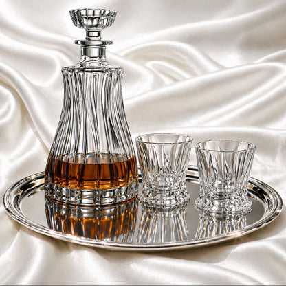 Bohemian Crystal Whiskey Decanter & 2 Glasses