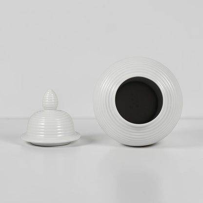 18" Ceramic Ribbed Temple Jar - White