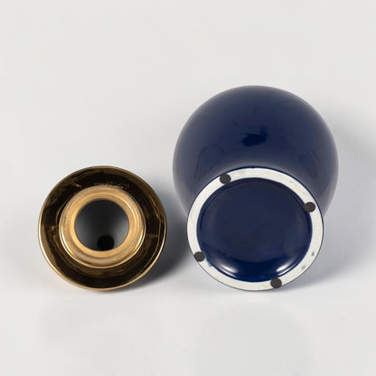 18" Ceramic Temple Jar - Navy & Gold