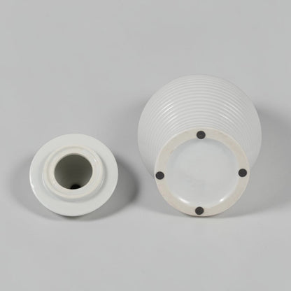 18" Ceramic Ribbed Temple Jar - White