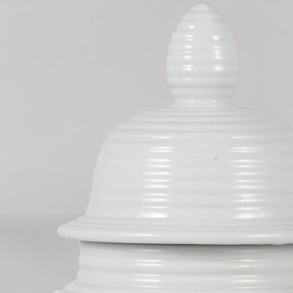 18" Ceramic Ribbed Temple Jar - White