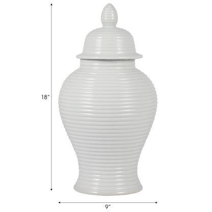 18" Ceramic Ribbed Temple Jar - White