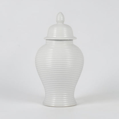 18" Ceramic Ribbed Temple Jar - White