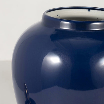 18" Ceramic Temple Jar - Navy & Gold