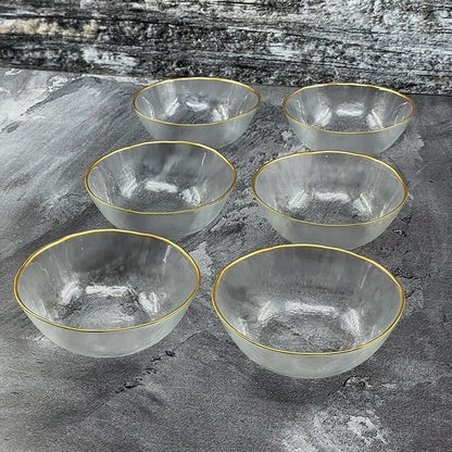 Gold Trim Hammered Glass Bowls (Set of 6)