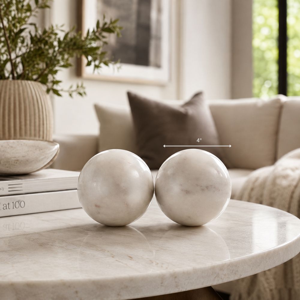 White Marble Spheres - Set of 2