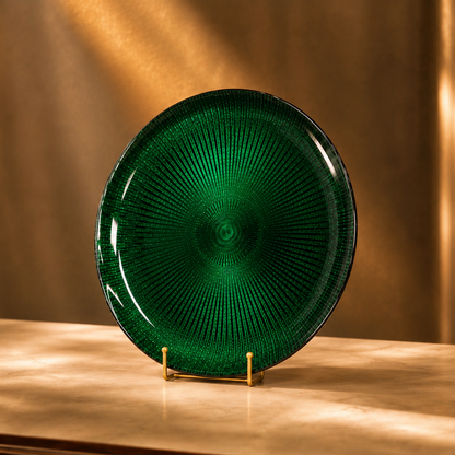 Noel Glass Platter - Pine Green Glitter
