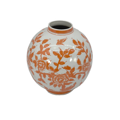Orange Floral Chinoiserie Ceramic Globe Vase