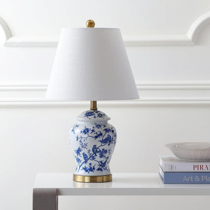 22" Blue & White Ceramic Tabletop Lamp - LED