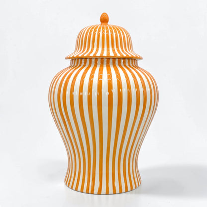 Orange & White Striped Ceramic Jar