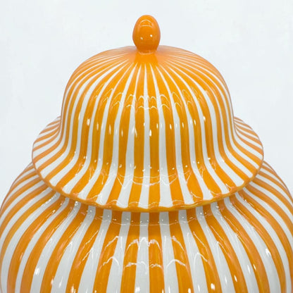 Orange & White Striped Ceramic Jar