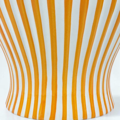 Orange & White Striped Ceramic Jar