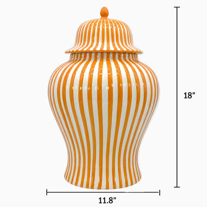 Orange & White Striped Ceramic Jar