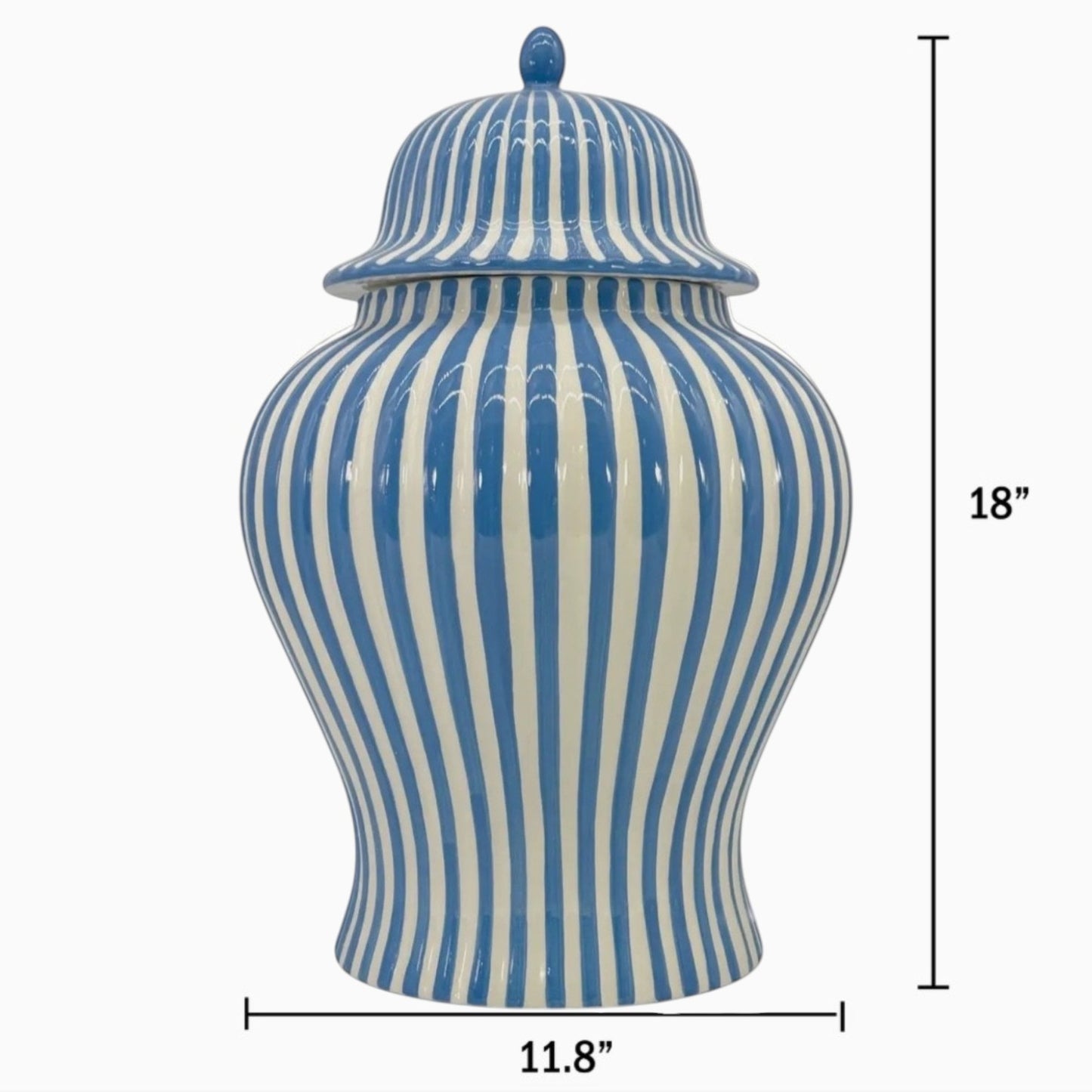 Blue & White Striped Ceramic Jar