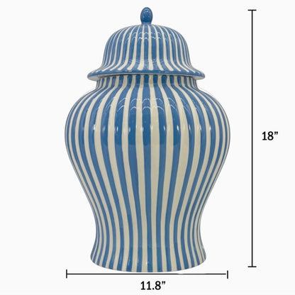 Blue & White Striped Ceramic Jar