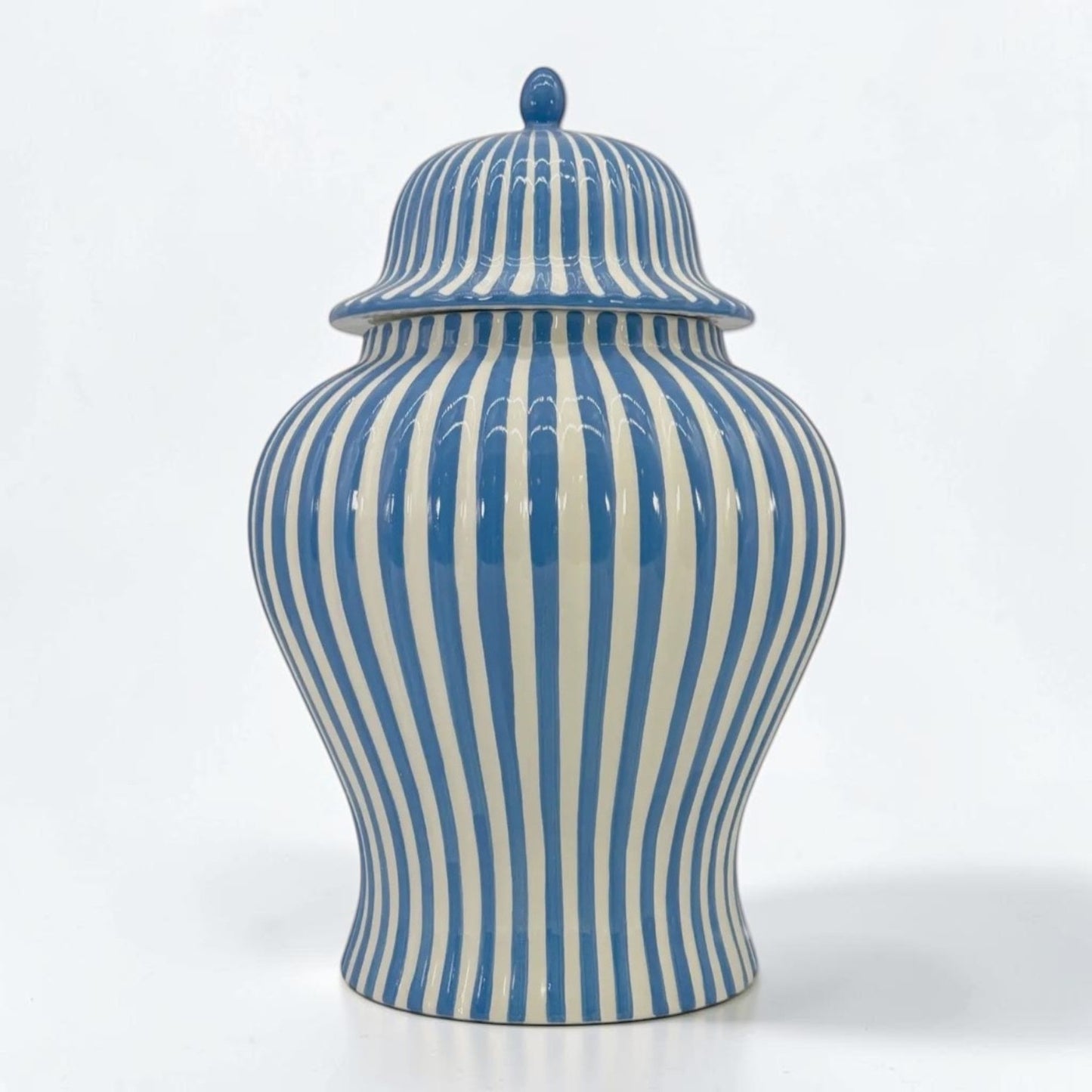 Blue & White Striped Ceramic Jar