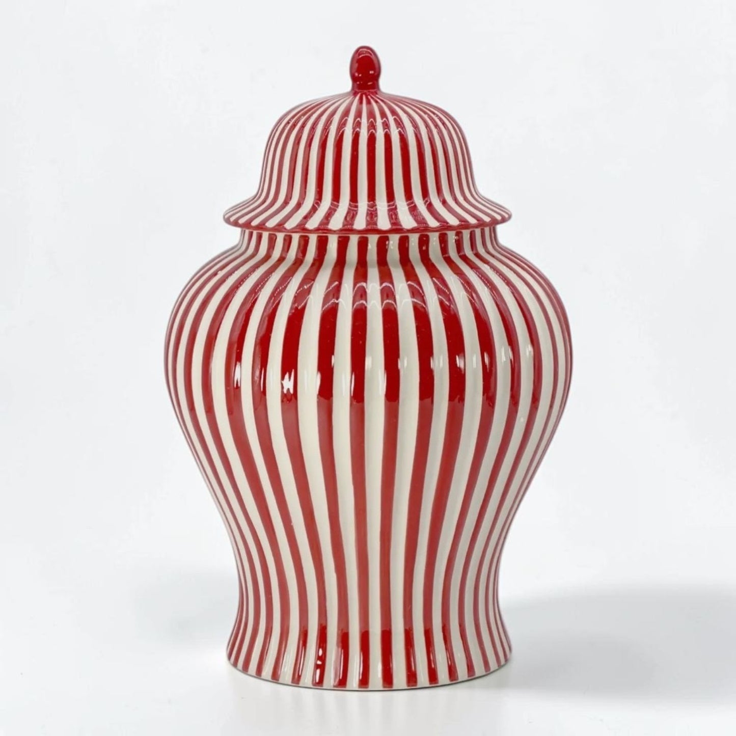 Red & White Striped Ceramic Jar