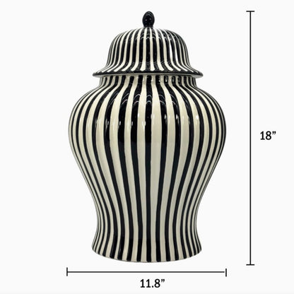 Black & White Striped Ceramic Jar
