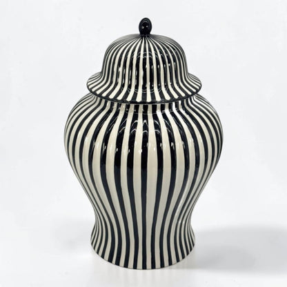 Black & White Striped Ceramic Jar