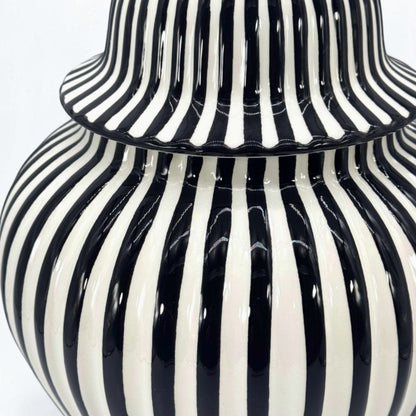 Black & White Striped Ceramic Jar