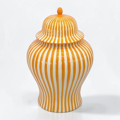 Orange & White Striped Ceramic Jar