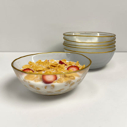Gold Trim Hammered Glass Bowls (Set of 6)