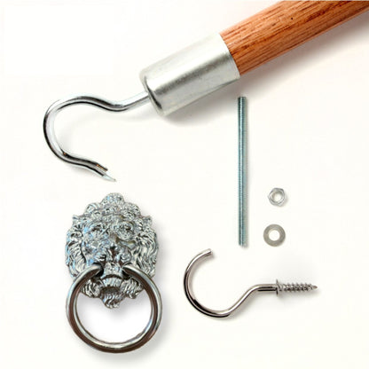 Attic Ease Ladder Pull System Kit - Pewter Finish - Lion's Head Pull Ring