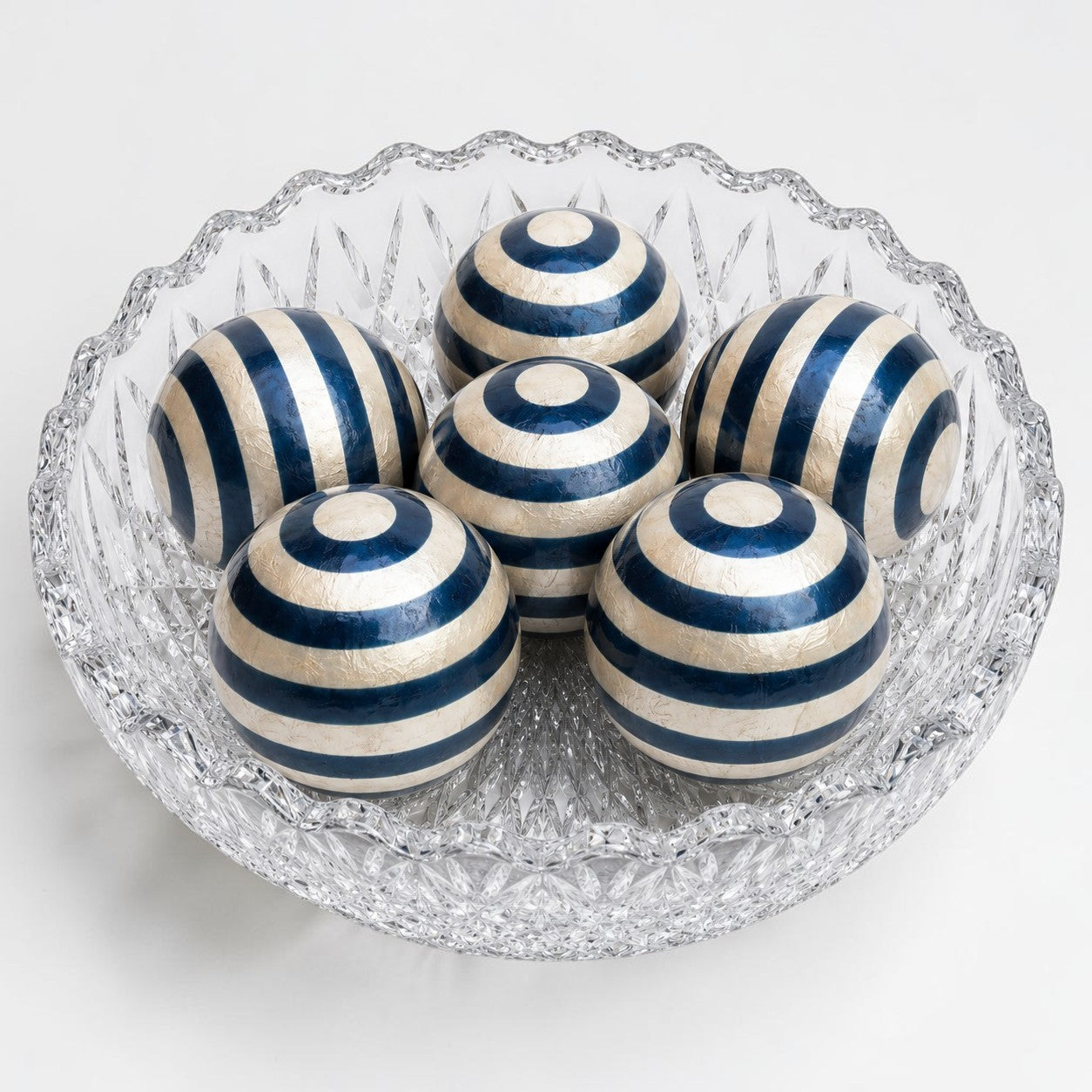 Capiz Striped Balls - Set of 6 - Blue & White