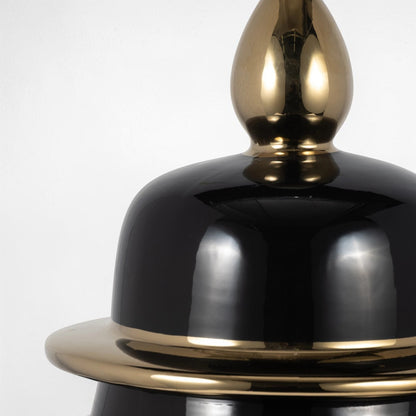 24" Ceramic Temple Jar - Black & Gold