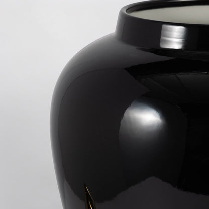 24" Ceramic Temple Jar - Black & Gold