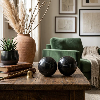Black Marble Spheres - Set of 2