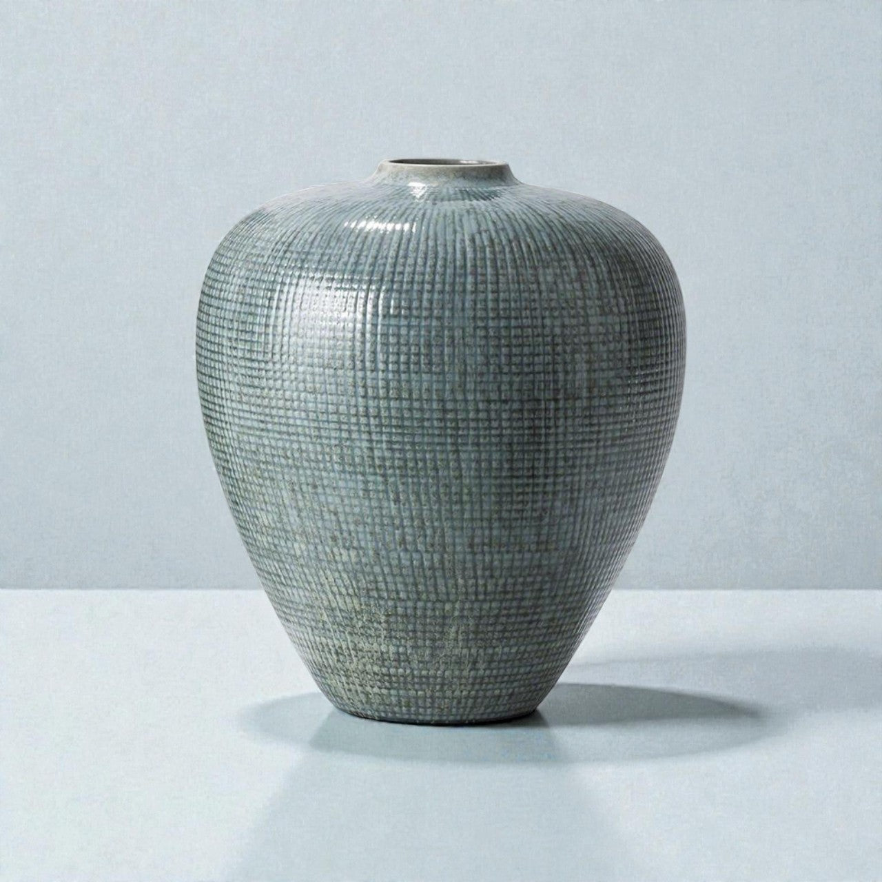 Check Bulbous Vase - Reactive Silver Blue - Sm
