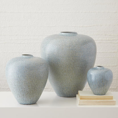 Check Bulbous Vase - Reactive Silver Blue - Sm