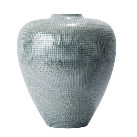 Check Bulbous Vase - Reactive Silver Blue - Lg