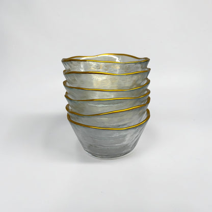 Gold Trim Hammered Small Glass Plates & Bowls (Set of 12)