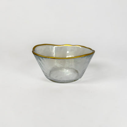 Gold Trim Hammered Small Glass Plates & Bowls (Set of 12)