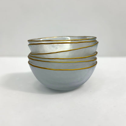 Gold Trim Hammered Glass Bowls (Set of 6)