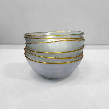 Gold Trim Hammered Glass Bowls (Set of 6)