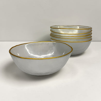 Gold Trim Hammered Glass Bowls (Set of 6)