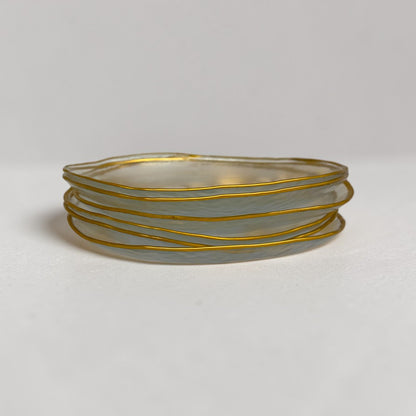 Gold Trim Hammered Small Glass Plates & Bowls (Set of 12)