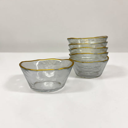 Gold Trim Hammered Small Glass Plates & Bowls (Set of 12)