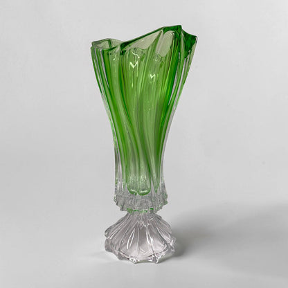 Green Bohemian Crystal Footed Flower Vase